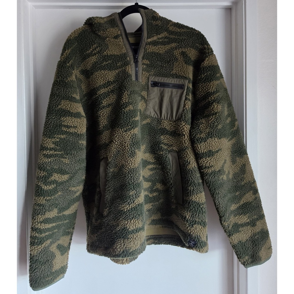 Lucky Brand Men L Camo Hoodie Pullover Green Tan Gorpcore Sweatshirt Coat